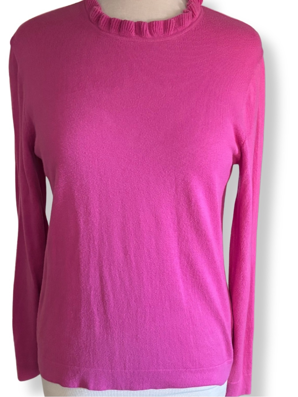 J. Crew Women's Bright Fuchsia Ruffle Crewneck Sweater